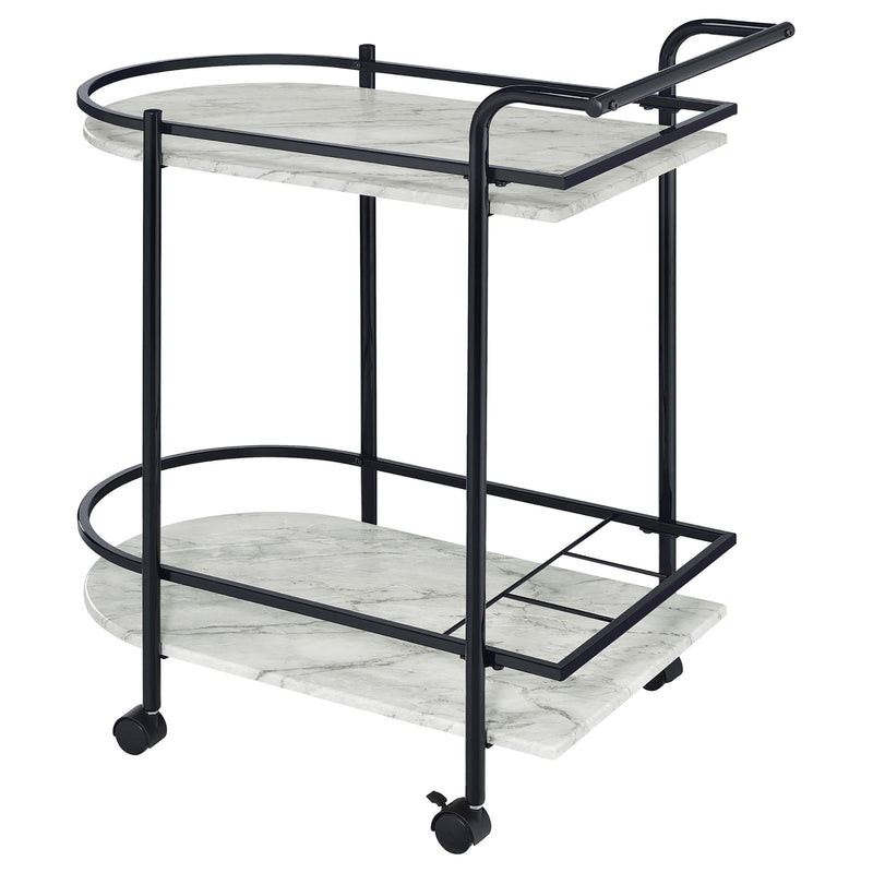 Walker Edison | Faux White Marble Serving Cart with Wine Rack