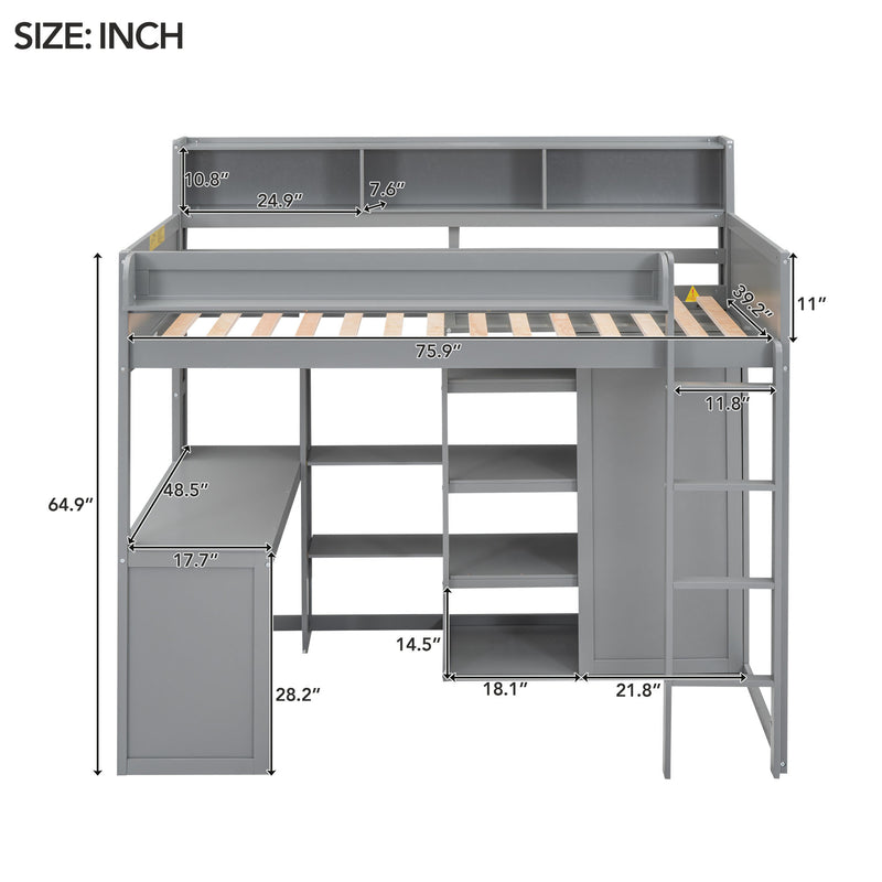 Walker Edison | Wood Twin Size Loft bed with Storage and Wardrobe