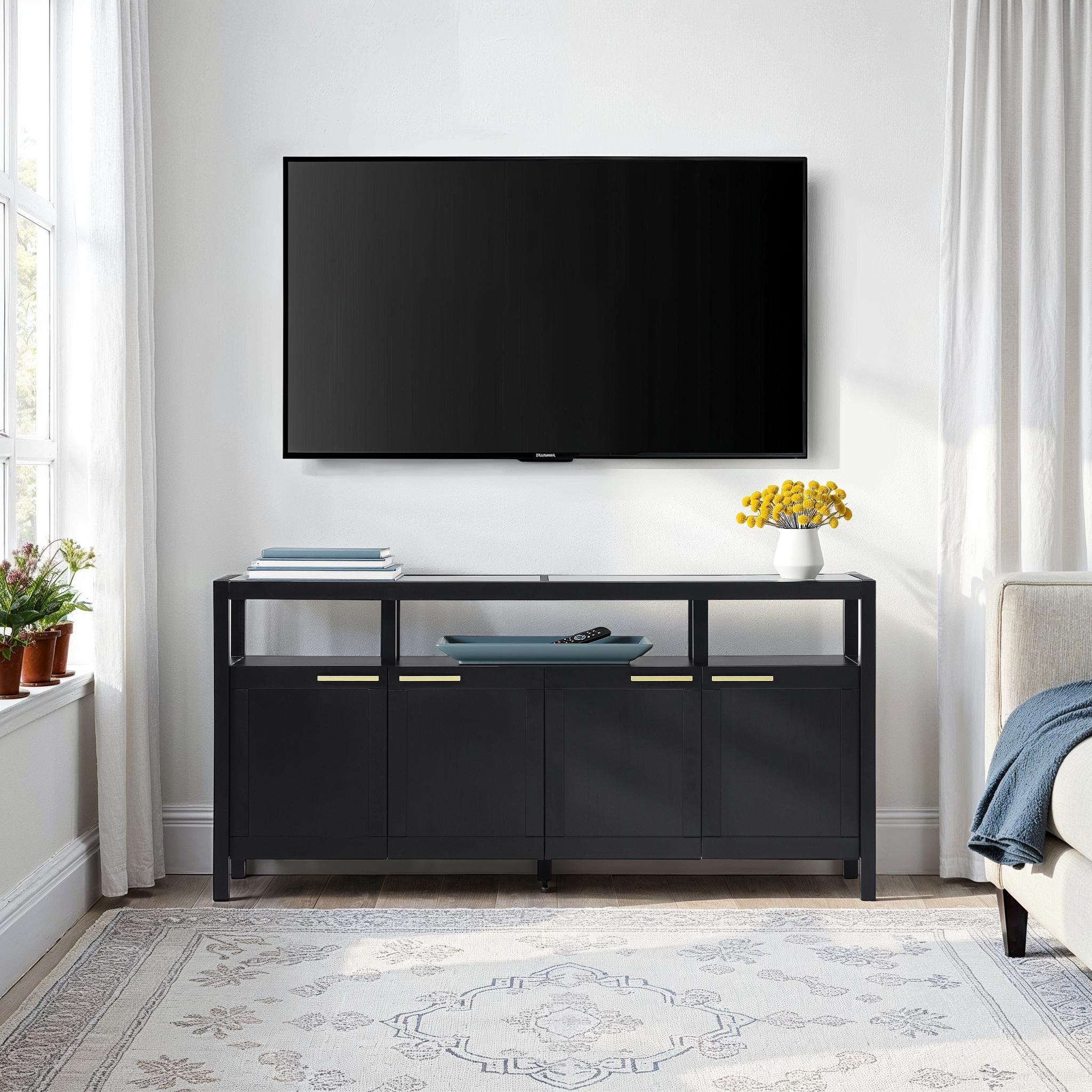 Isla 58-Inch Modern Solid Wood TV Stand Glass Top | Walker Edison