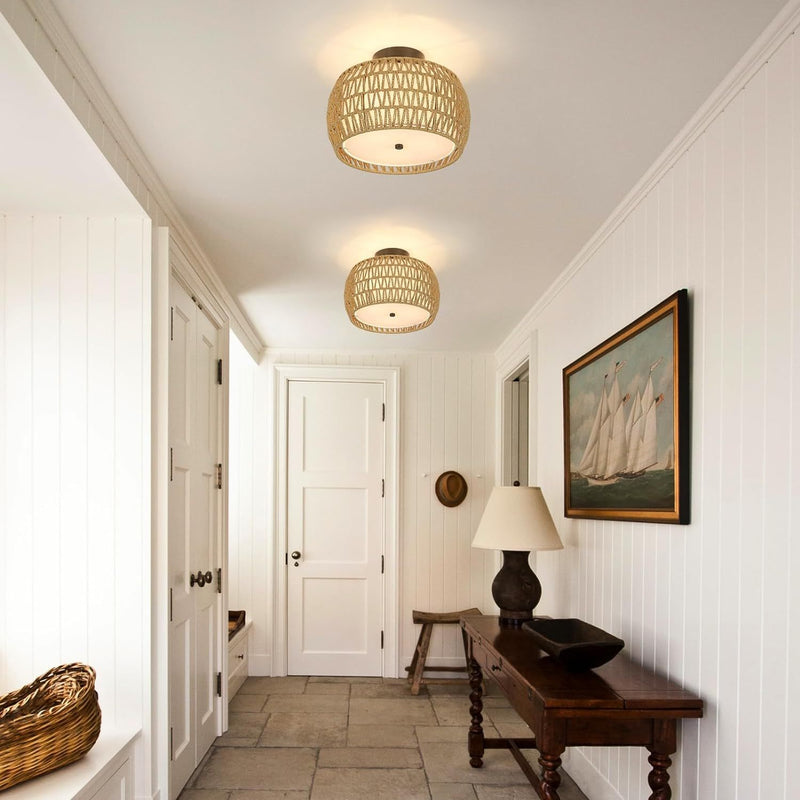 Walker Edison | Boho Rattan Flush Mount Ceiling Light