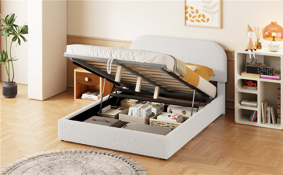 Walker Edison Teddy Full Size Upholstered Platform Bed with Hydraulic Storage - Thumbnail 4