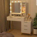 Walker Edison | White Makeup Vanity Desk with Mirror and Lights Thumbnail