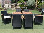 Walker Edison | 7 piece Outdoor Patio Wicker Dining Set Patio Thumbnail