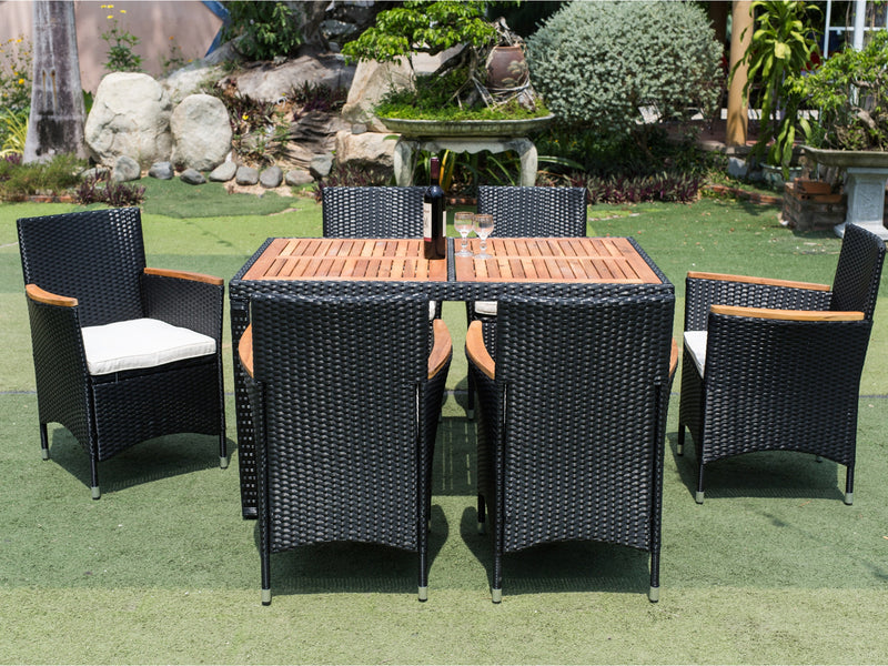 Walker Edison | 7 piece Outdoor Patio Wicker Dining Set Patio