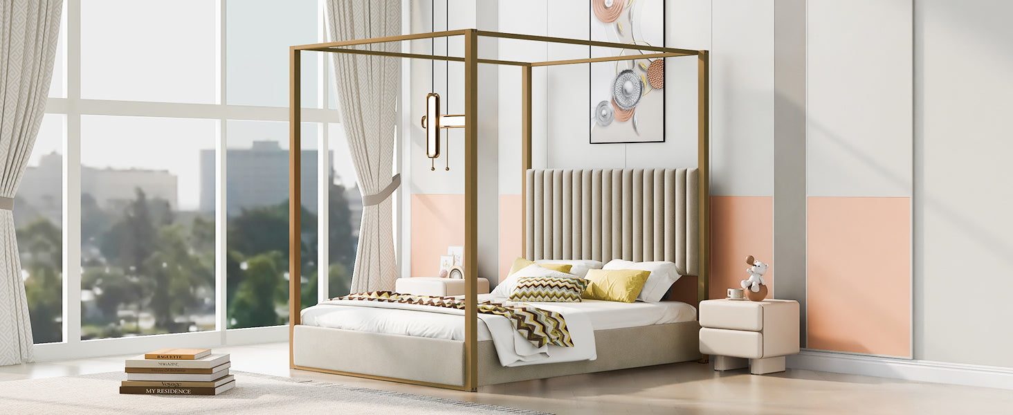 Walker Edison Queen Size Upholstery Canopy Platform Bed - Thumbnail 4