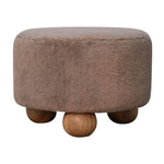 Walker Edison | Mocha Faux Fur Round Ball Footstool Thumbnail