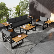 Modern 4-Piece Outdoor Patio Furniture Sofa & Accent Chair Set with Table