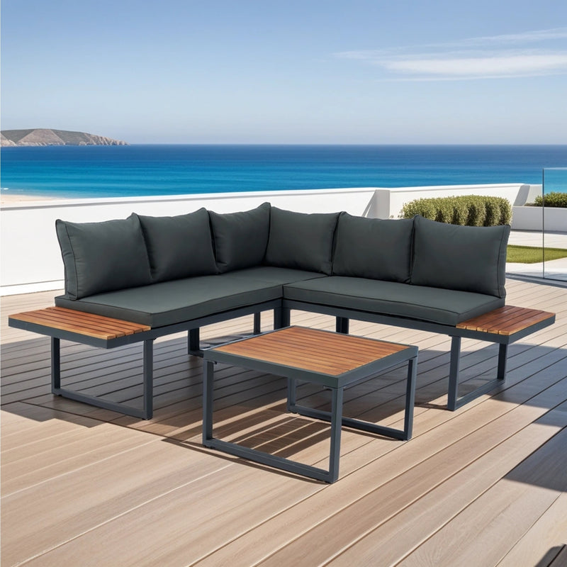 Walker Edison | Steel 4 Piece L-Shaped Patio Sectional Sofa Set