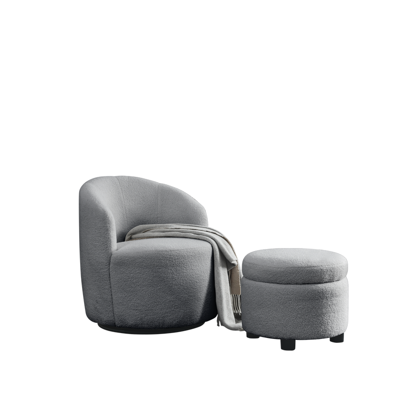 Walker Edison | Swivel Barrel Accent Chair with Ottoman