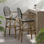 Walker Edison | Outdoor Wicker French Barstools, Set of 2 Thumbnail