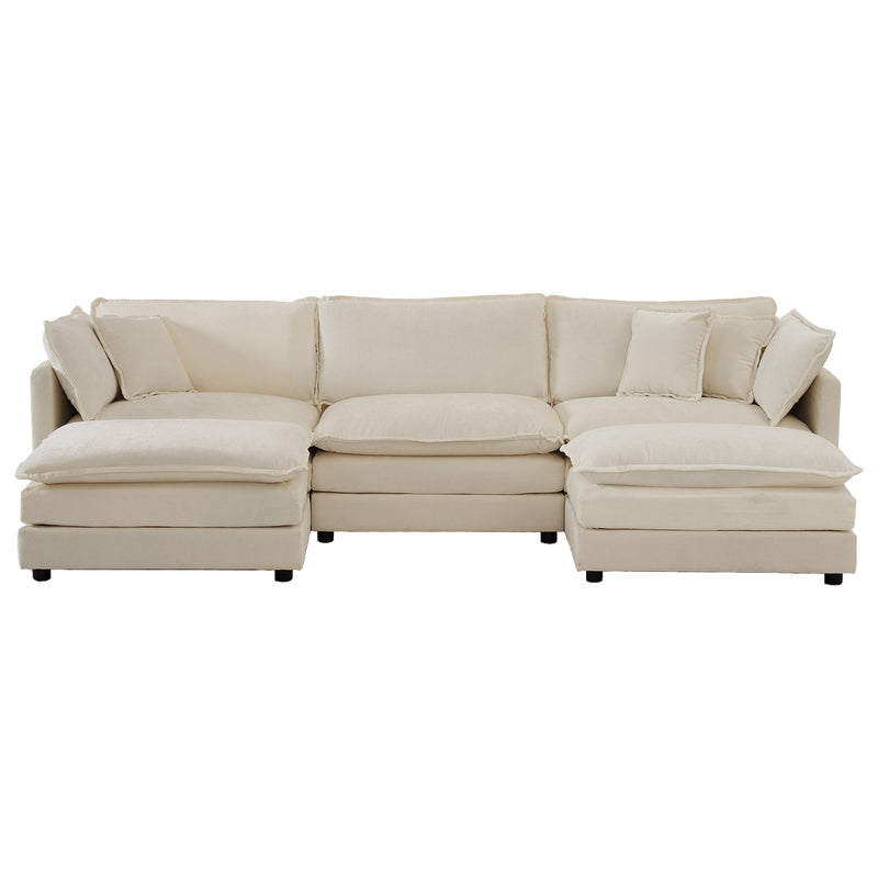 Walker Edison | Chenille Modular Cloud U-Shaped Sectional Sofa with Two Ottomans