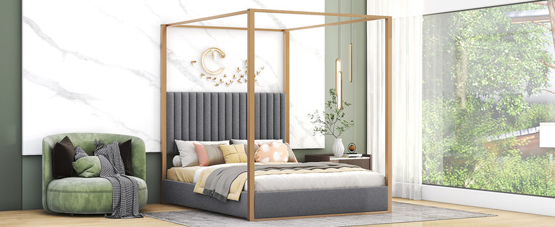 Walker Edison | Upholstered Canopy Platform Bed