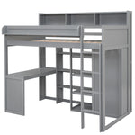 Walker Edison | Wood Twin Size Loft bed with Storage and Wardrobe Thumbnail