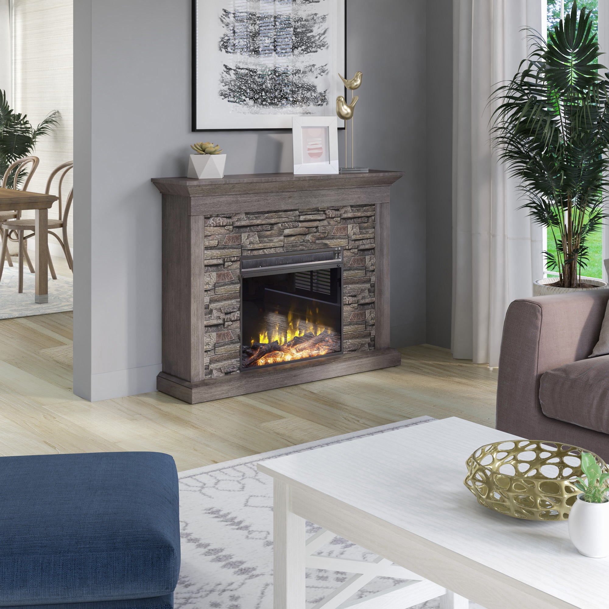 Walker Edison Wall Mantel with Electric Fireplace - Thumbnail 5