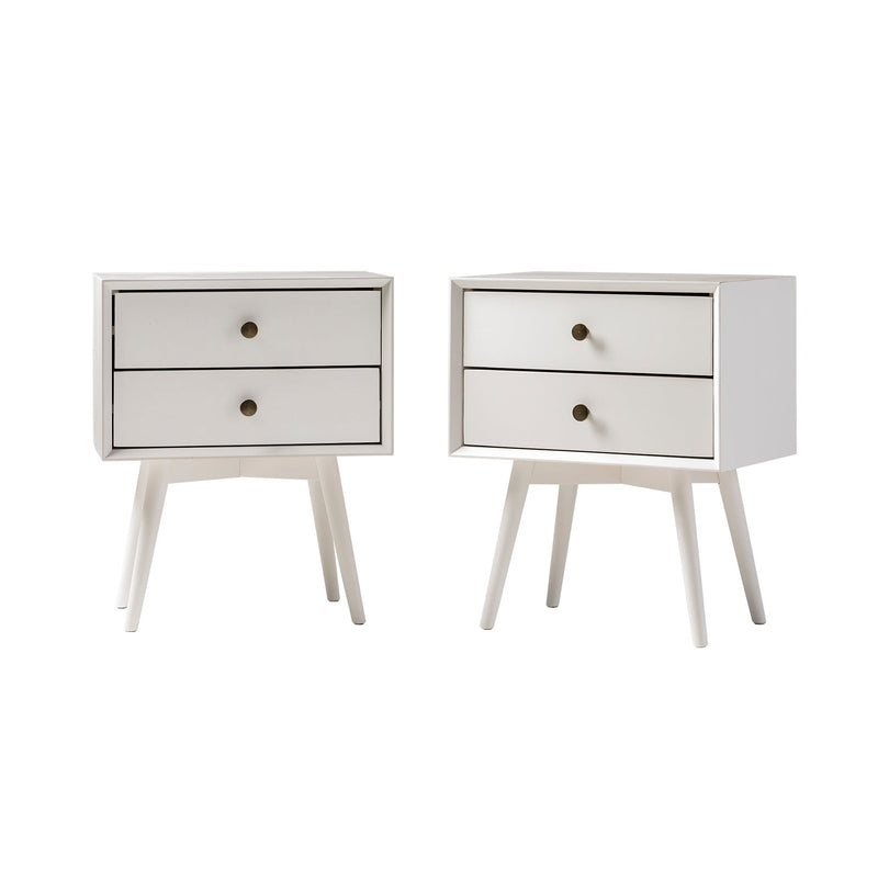 Mid-Century Solid Wood Nightstand Collection (1 or 2 Drawer) Bedroom Walker Edison 2 Drawer 2PK White 