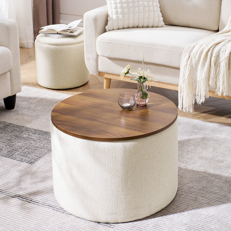 Walker Edison | Chenille 2-Piece Set Round Storage Ottomans