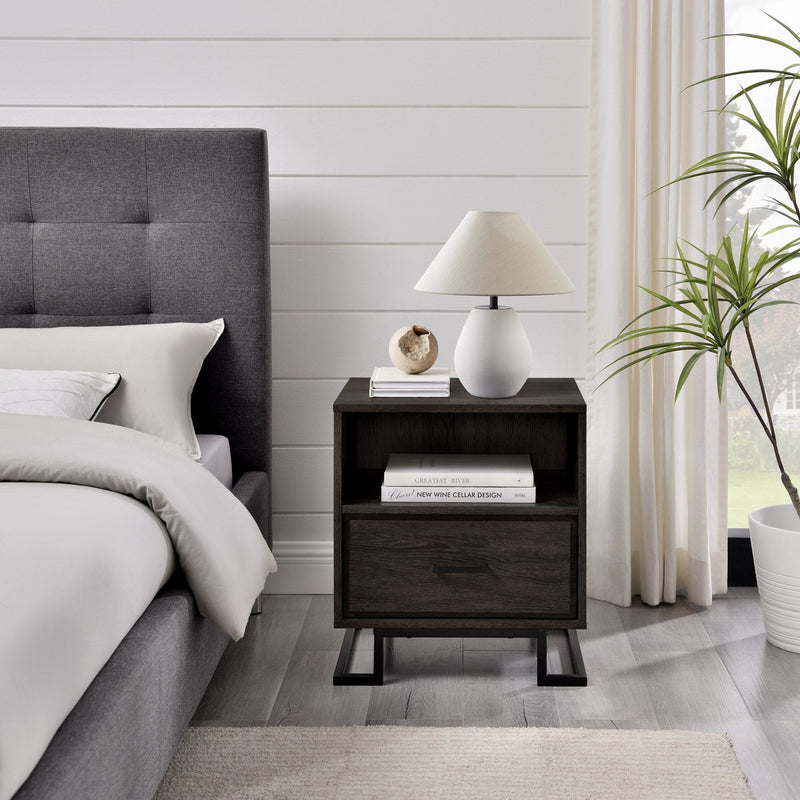 Danae Modern Wood and Metal L-Leg Nightstand Bedroom Walker Edison Charcoal 