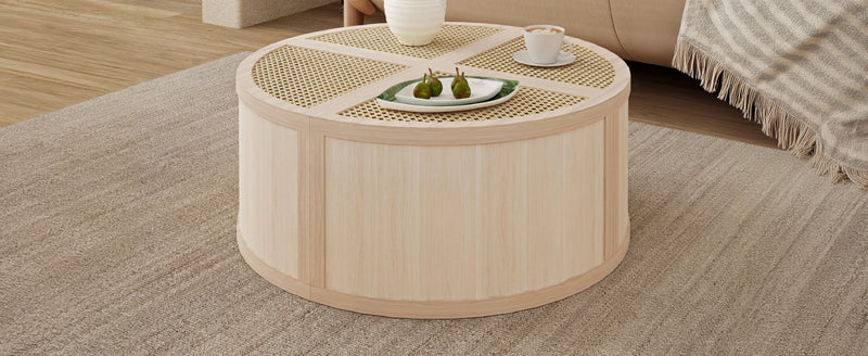 Walker Edison | Modular Round to Square Rattan Coffee Table