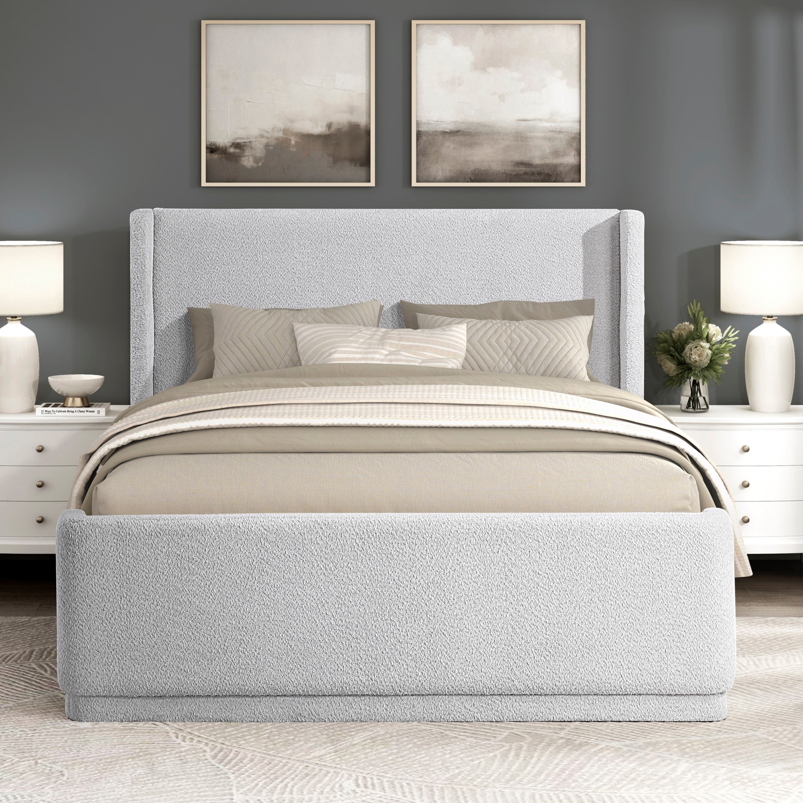 Walker Edison Wingback Headboard Platform Bed - Thumbnail 4