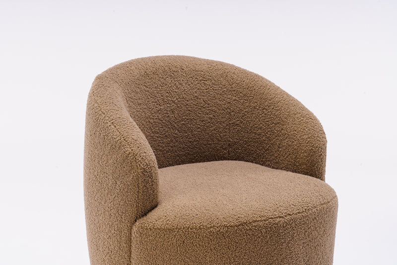 Walker Edison | Teddy Fabric Swivel Accent Armchair Barrel Chair With Black Powder Coating Metal Ring, Coffee Brown