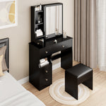 Walker Edison | Small Space Left Drawer Desktop Vanity Table + Cushioned Stool Thumbnail