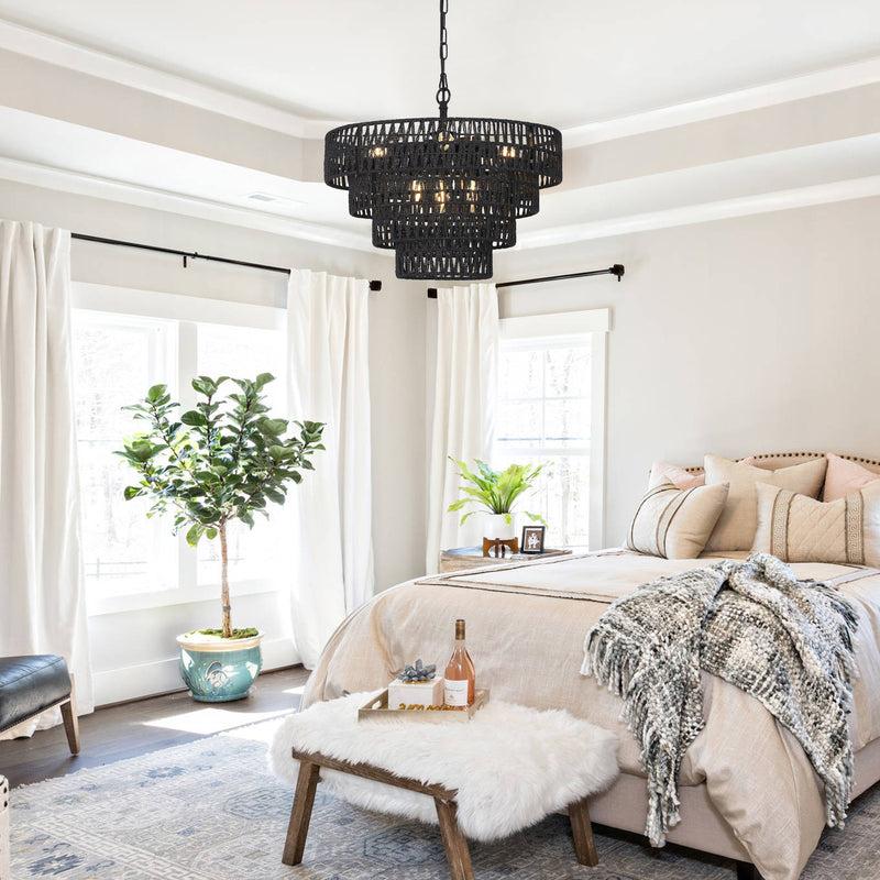 Walker Edison | Boho 6-Light Rattan Chandelier