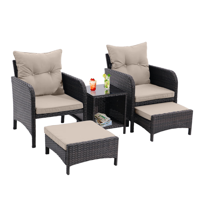 Walker Edison | Wicker 5 Piece Outdoor Patio Chat Set