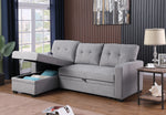 Walker Edison | Linen Pull Out Sectional Sofa with Storage Chaise Thumbnail