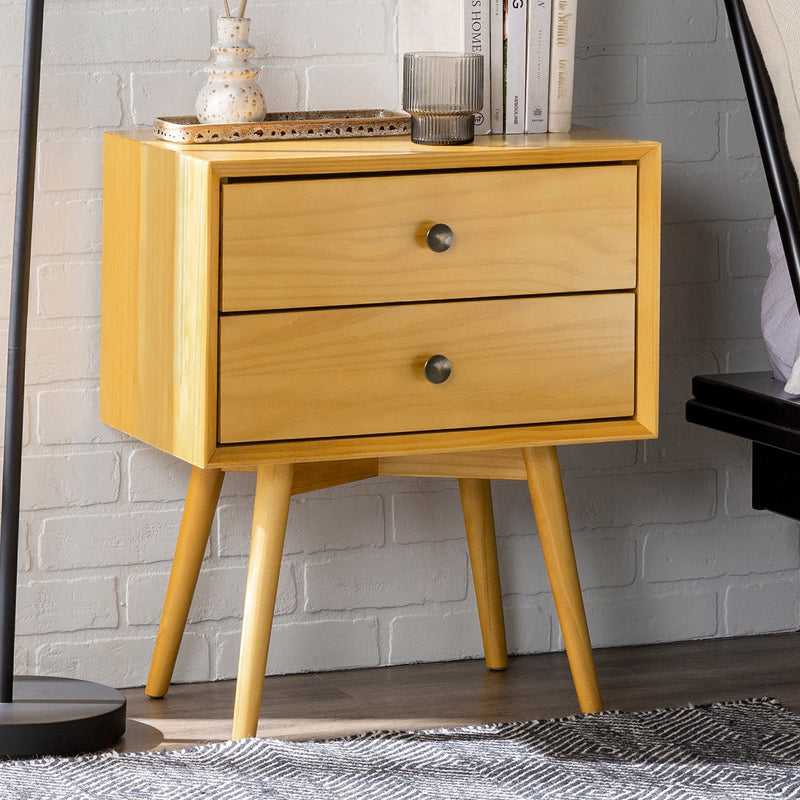 Mid-Century Solid Wood Nightstand Collection (1 or 2 Drawer) Bedroom Walker Edison 2 Drawer Light Oak 