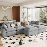 Walker Edison | Linen Modular 134" U-Shape Sectional Sofa with 2 Ottomans Thumbnail