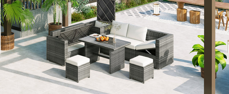 Walker Edison | Outdoor 6-Piece Wicker Storage Sofa Set