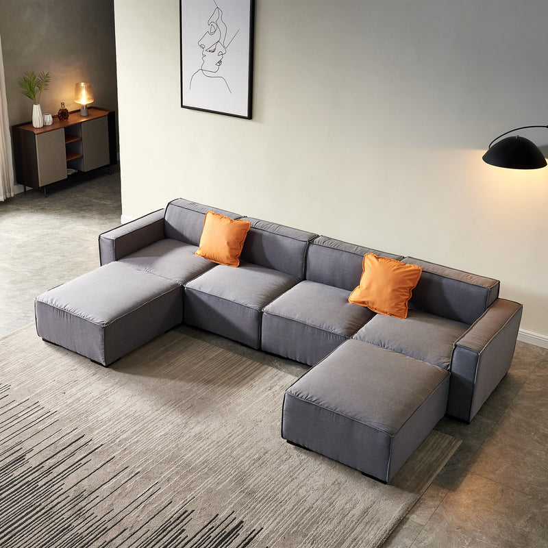 Walker Edison | U-Shape Sectional Linen Modular Couch