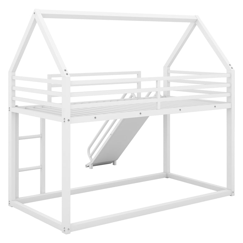 Walker Edison | Twin over Twin House Bunk Bed with Ladder and Slide