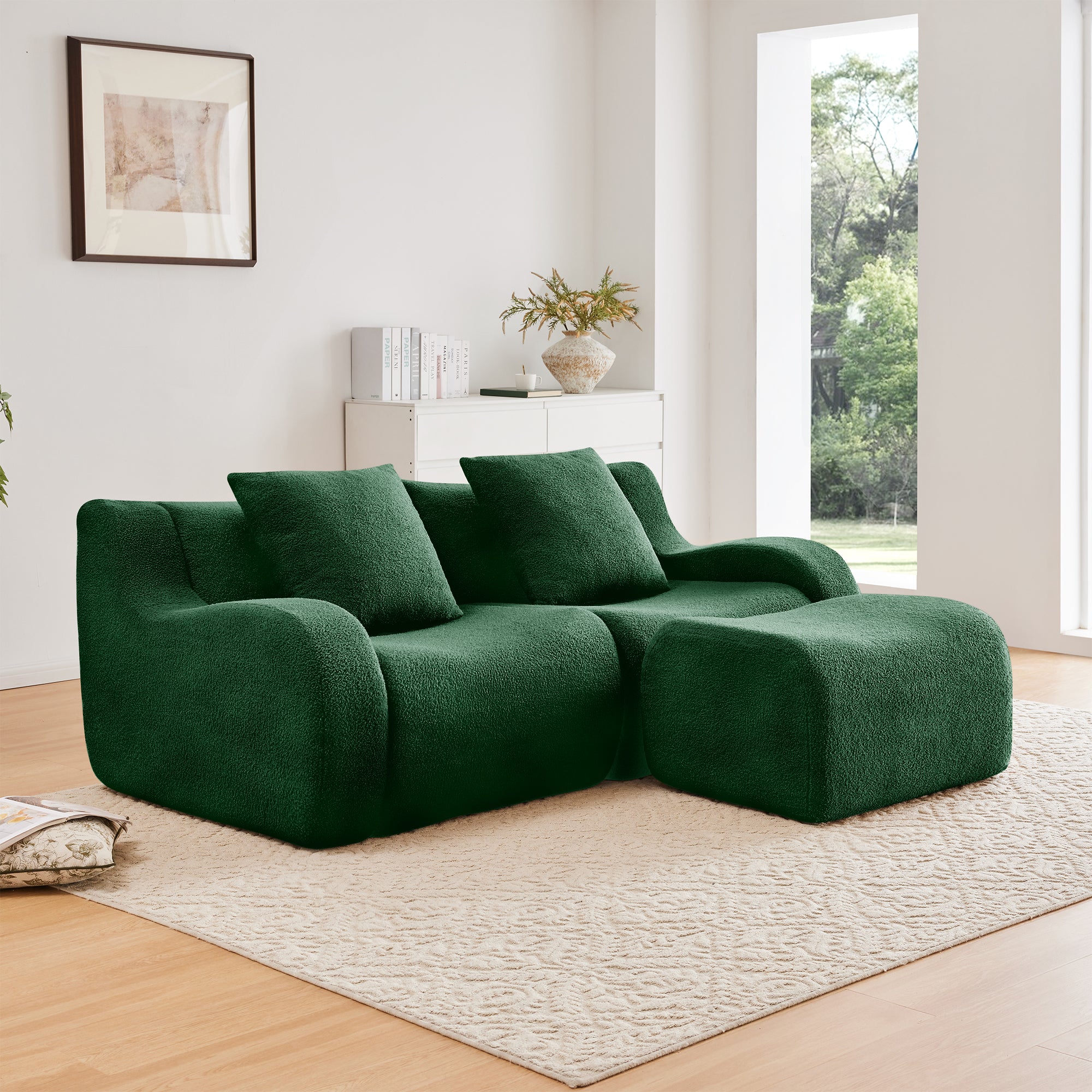 Curved Ergonomic Design L-Shaped Teddy Loveseat Sofa – Walker Edison