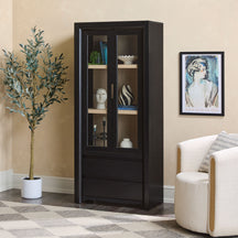 Amira Modern Wood Bookshelf with Glass Doors and Drawer Storage
