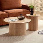 Walker Edison | Minimalist Fluted Set of 2 Round Coffee Side Table Set Thumbnail