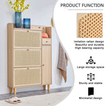 Walker Edison | Rattan Minimalist Entryway Storage Shoe Cabinet Thumbnail