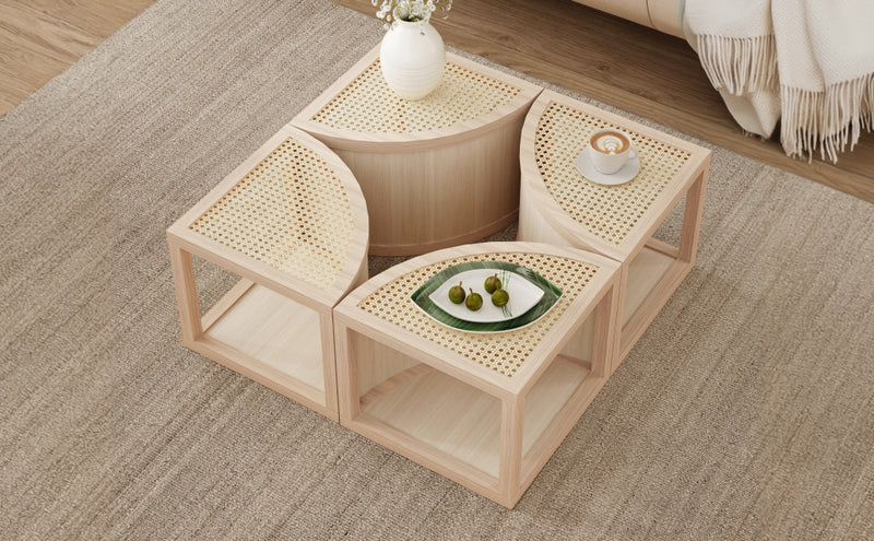 Walker Edison | Modular Round to Square Rattan Coffee Table