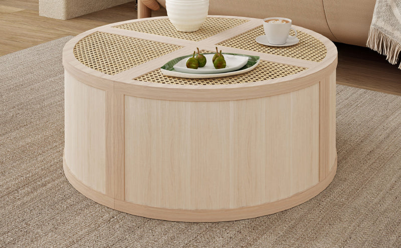 Walker Edison | Modular Round to Square Rattan Coffee Table