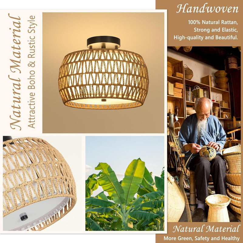 Walker Edison | Boho Rattan Flush Mount Ceiling Light