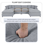 Walker Edison | Linen Modular 134" U-Shape Sectional Sofa with 2 Ottomans Thumbnail