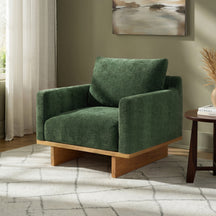 Mid-Century Modern Minimalist Green Accent Chair with Solid Wood Frame