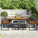 Walker Edison | Modern 9-Pieces Acacia Wood Patio Dining Set Thumbnail