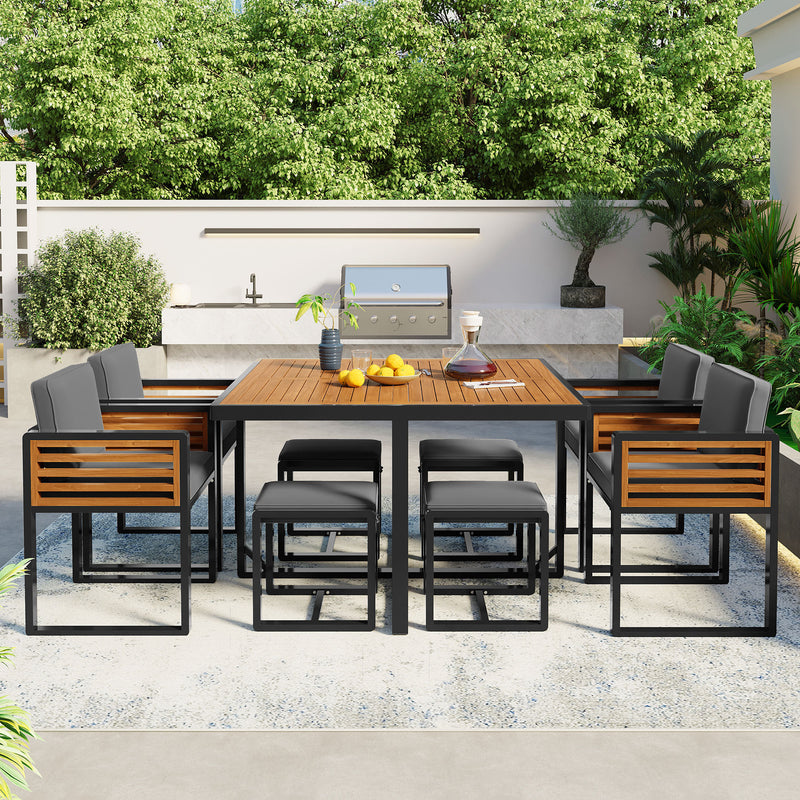 Walker Edison | Modern 9-Pieces Acacia Wood Patio Dining Set