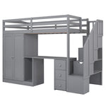 Walker Edison | Twin Size Loft Bed with Wardrobe and Staircase, Desk and Storage Thumbnail