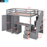 Walker Edison | Twin Size Loft Bed with Wardrobe and Staircase, Desk and Storage Thumbnail