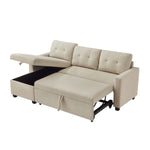 Walker Edison | Linen Pull Out Sectional Sofa with Storage Chaise Thumbnail