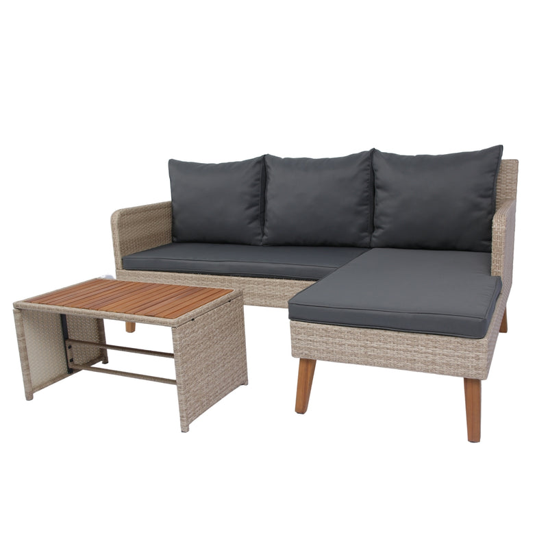 Walker Edison | Wicker Weather Proof 3 Piece Patio Sectional Chat Set