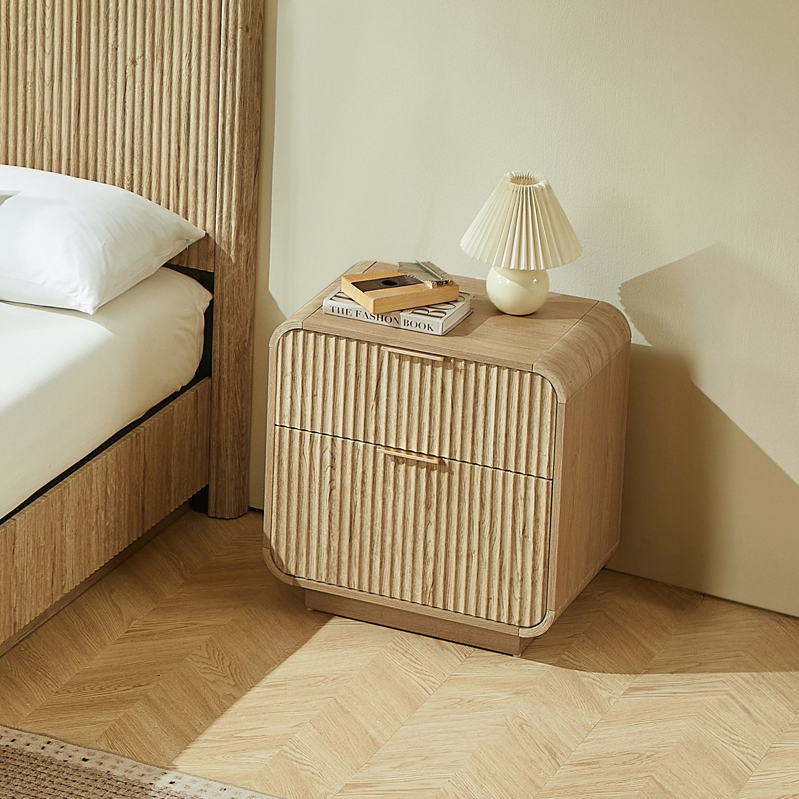 Modern Curve Design Fluted 2-Drawer Nightstand | Walker Edison