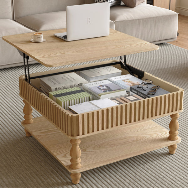 【ぽんすけ】ビンテージ　ミッドセンチュリー　昇降式 テーブル　カフェ Walker Edison | Lift-Top Elevated Traditional Fluted Coffee Table